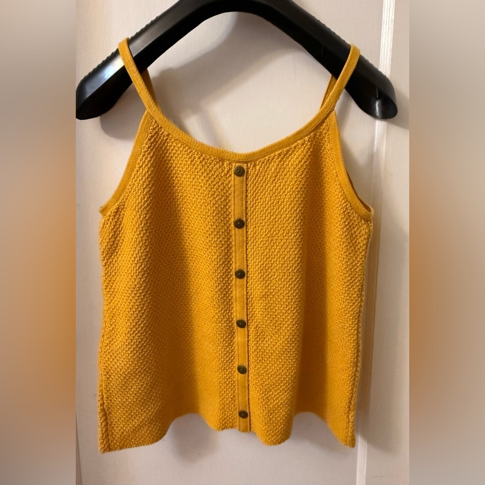 Cute Mustard Yellow Textured Little Knit Top - Back Button Design